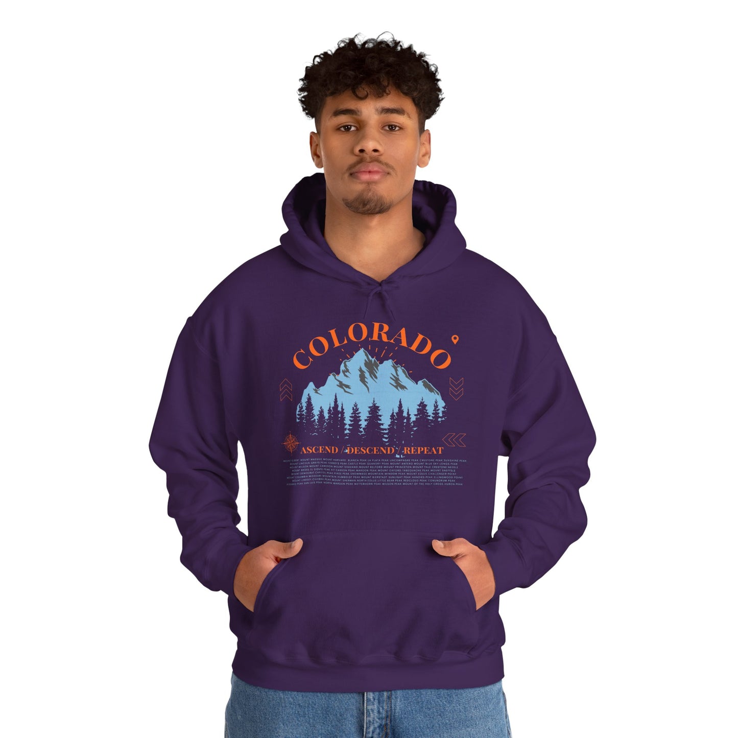 Colorado 14ers Mountain Unisex Hoodie — Ascend/Descend/Repeat Mountain Climbing Graphic - Lucky Outfitters Adventure Pullover