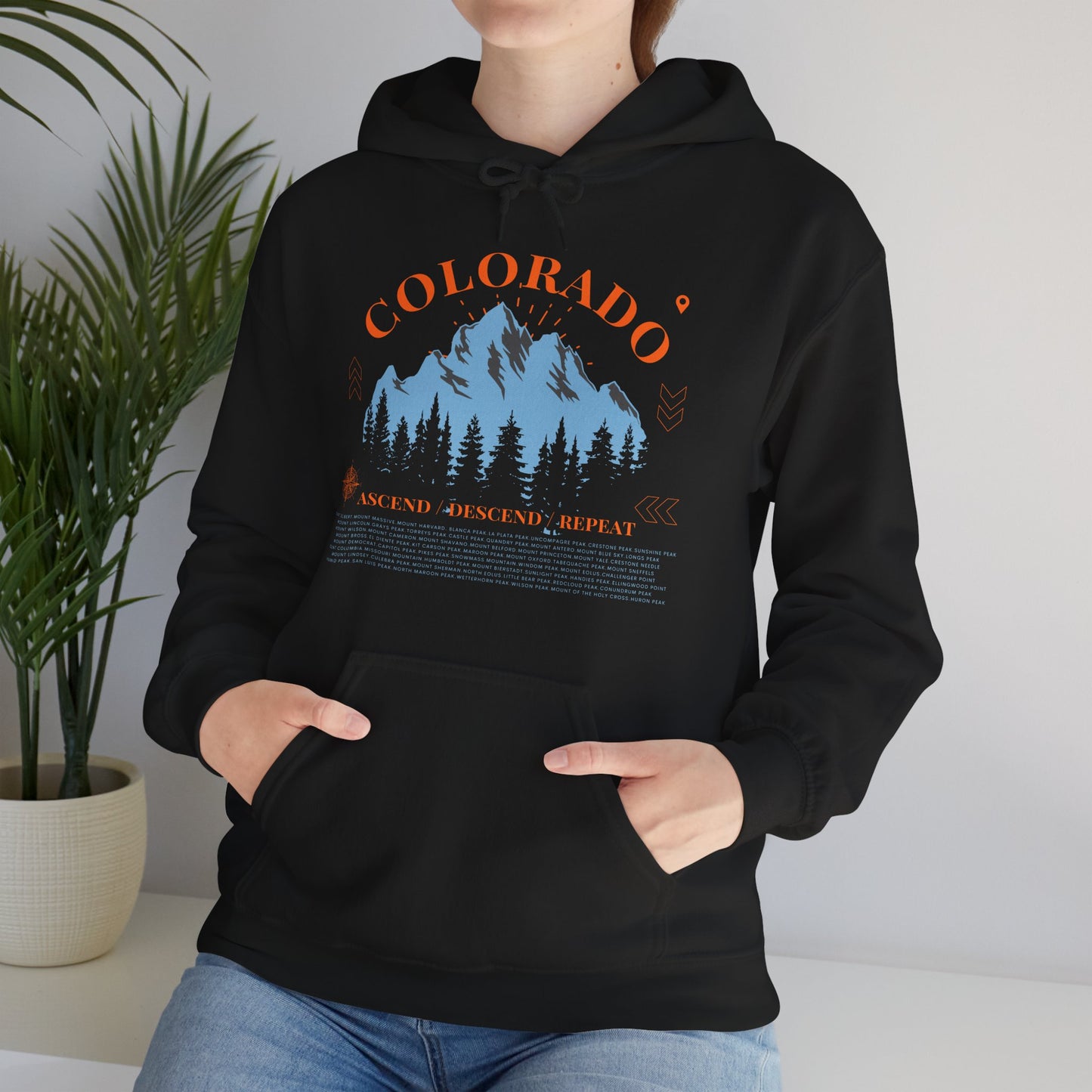 Colorado 14ers Mountain Unisex Hoodie — Ascend/Descend/Repeat Mountain Climbing Graphic - Lucky Outfitters Adventure Pullover