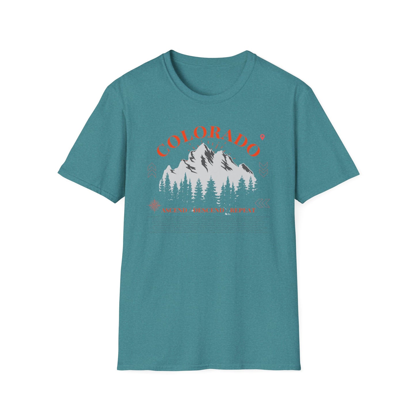 Colorado Mountains Ascend/Descend/Repeat Unisex T-Shirt — Colorado 14er Mountains Climbing List