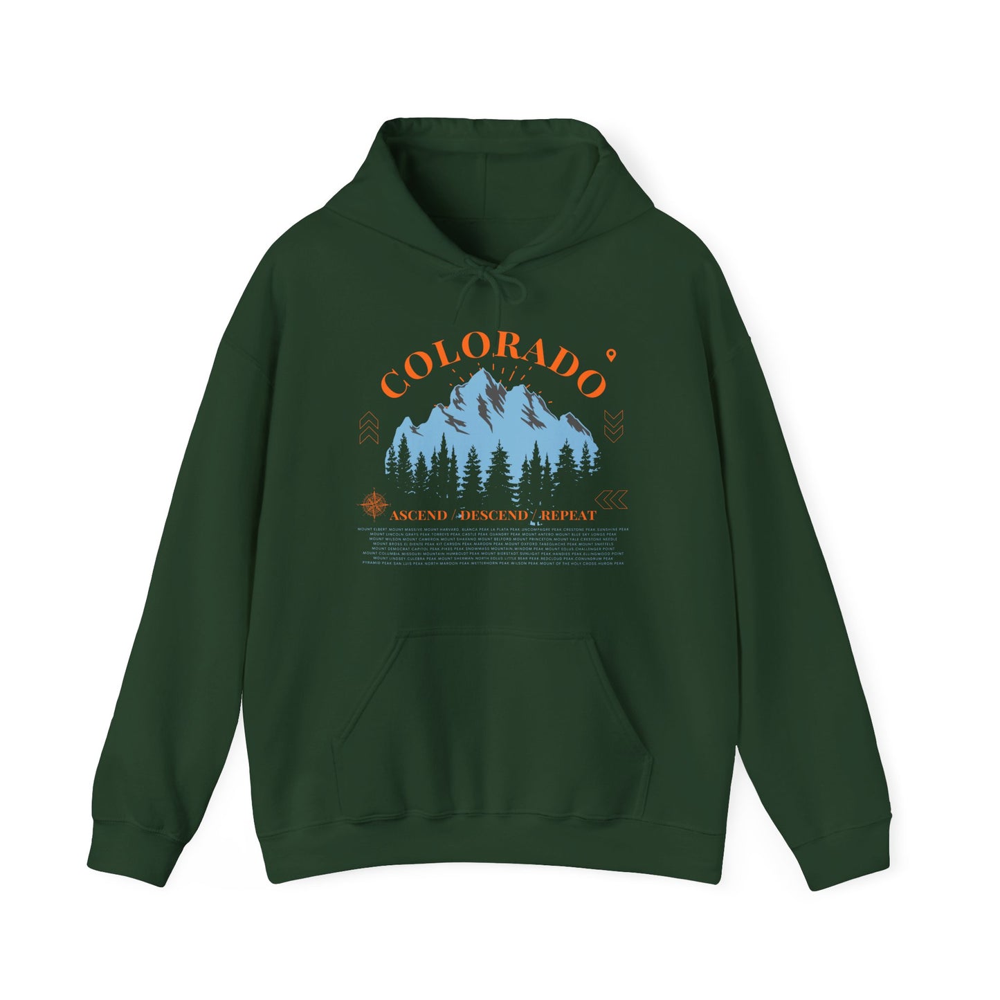 Colorado 14ers Mountain Unisex Hoodie — Ascend/Descend/Repeat Mountain Climbing Graphic - Lucky Outfitters Adventure Pullover