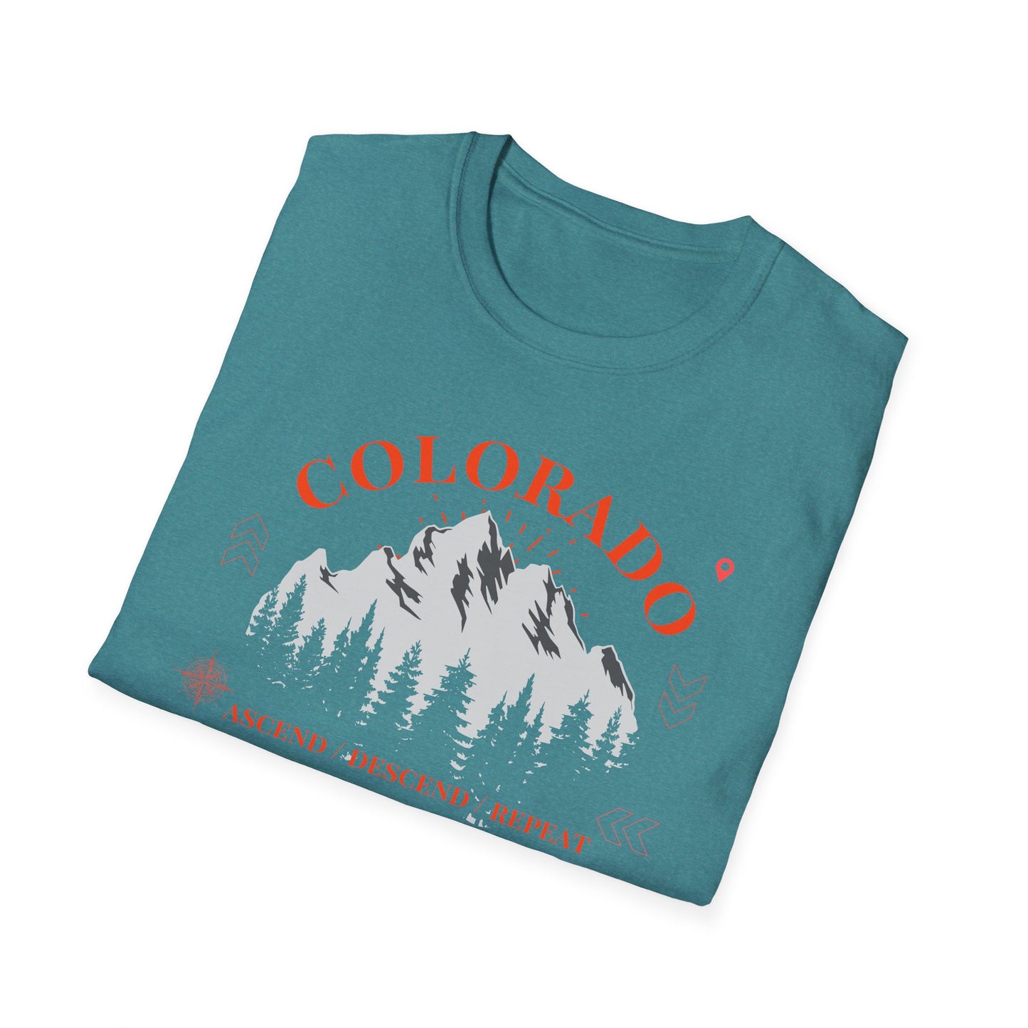 Colorado Mountains Ascend/Descend/Repeat Unisex T-Shirt — Colorado 14er Mountains Climbing List