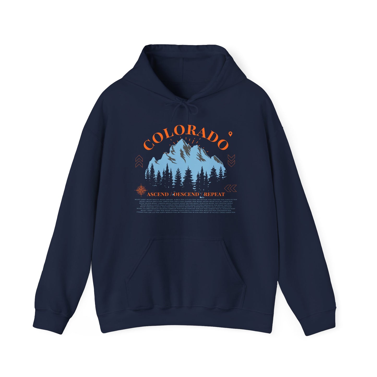 Colorado 14ers Mountain Unisex Hoodie — Ascend/Descend/Repeat Mountain Climbing Graphic - Lucky Outfitters Adventure Pullover