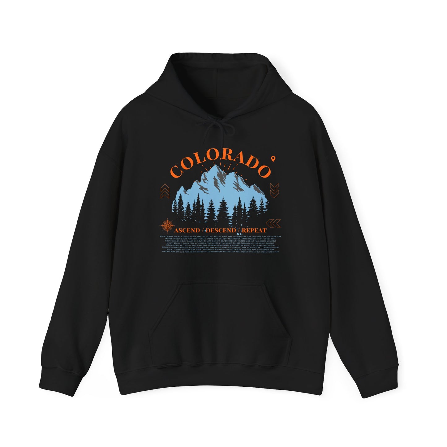 Colorado 14ers Mountain Unisex Hoodie — Ascend/Descend/Repeat Mountain Climbing Graphic - Lucky Outfitters Adventure Pullover