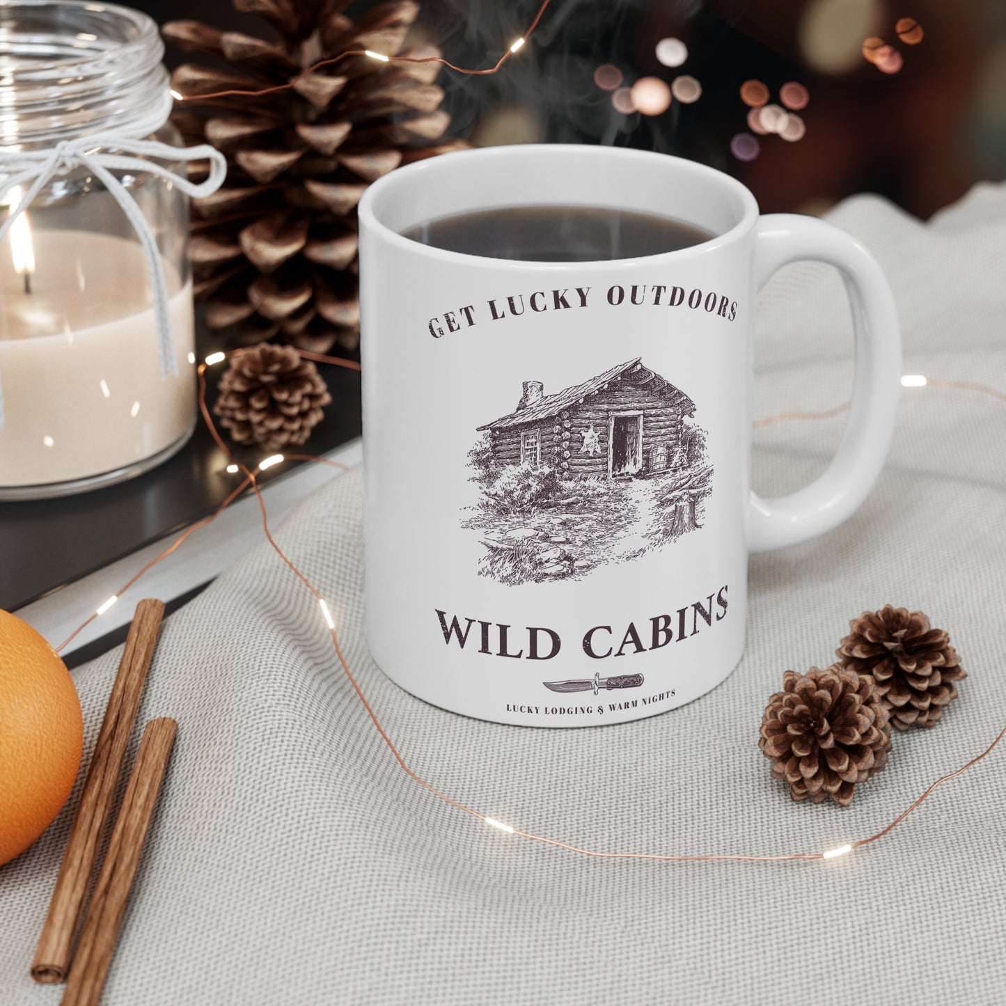 Lucky Outfitters Wild Cabin Mug — "Lucky Lodging & Warm Nights" 11oz
