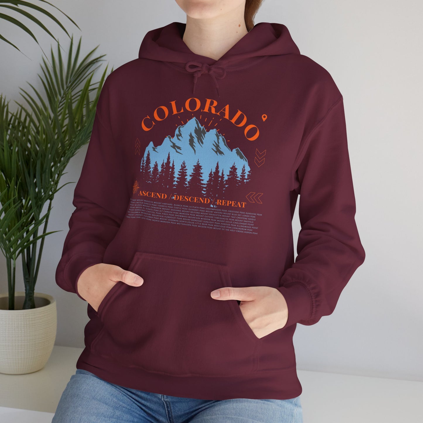 Colorado 14ers Mountain Unisex Hoodie — Ascend/Descend/Repeat Mountain Climbing Graphic - Lucky Outfitters Adventure Pullover