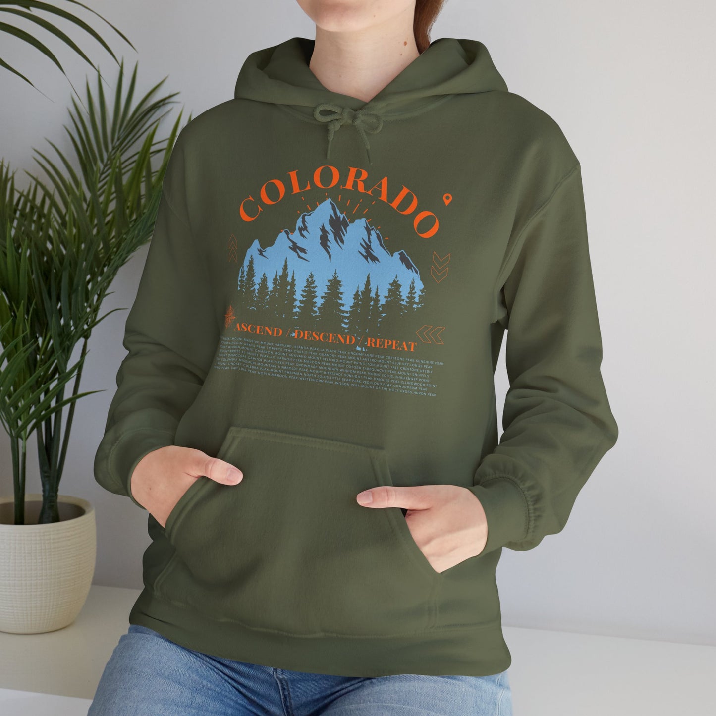 Colorado 14ers Mountain Unisex Hoodie — Ascend/Descend/Repeat Mountain Climbing Graphic - Lucky Outfitters Adventure Pullover