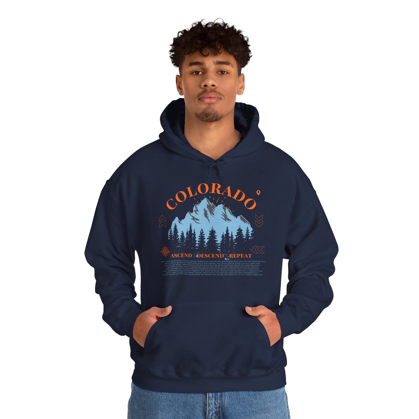 Colorado 14ers Mountain Unisex Hoodie — Ascend/Descend/Repeat Mountain Climbing Graphic - Lucky Outfitters Adventure Pullover