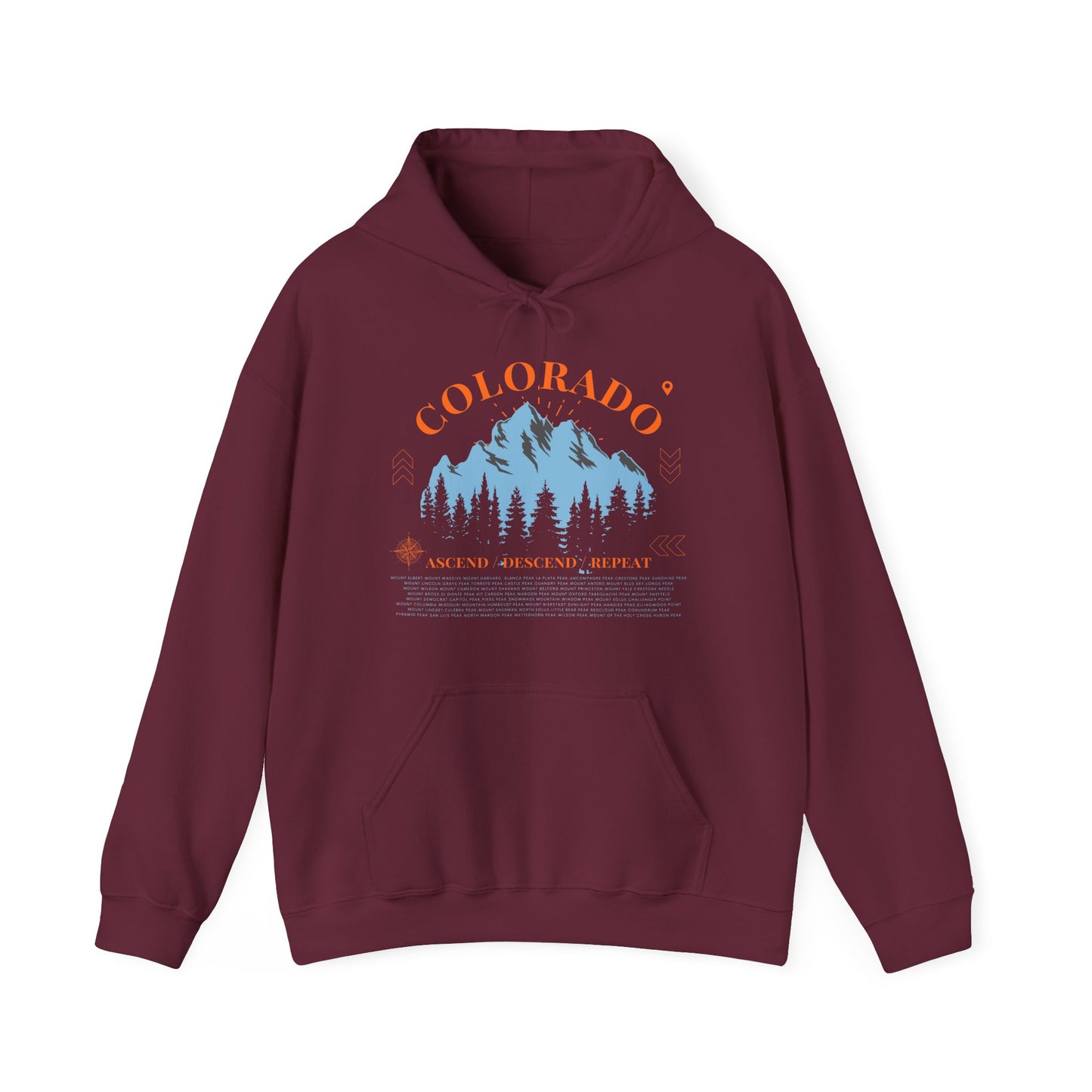 Colorado 14ers Mountain Unisex Hoodie — Ascend/Descend/Repeat Mountain Climbing Graphic - Lucky Outfitters Adventure Pullover