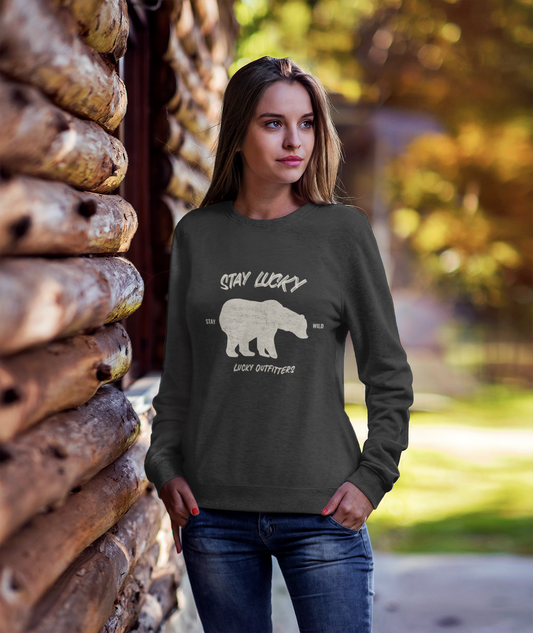 Stay Lucky Bear Unisex Crewneck Sweatshirt — Vintage Bear Graphic Pullover