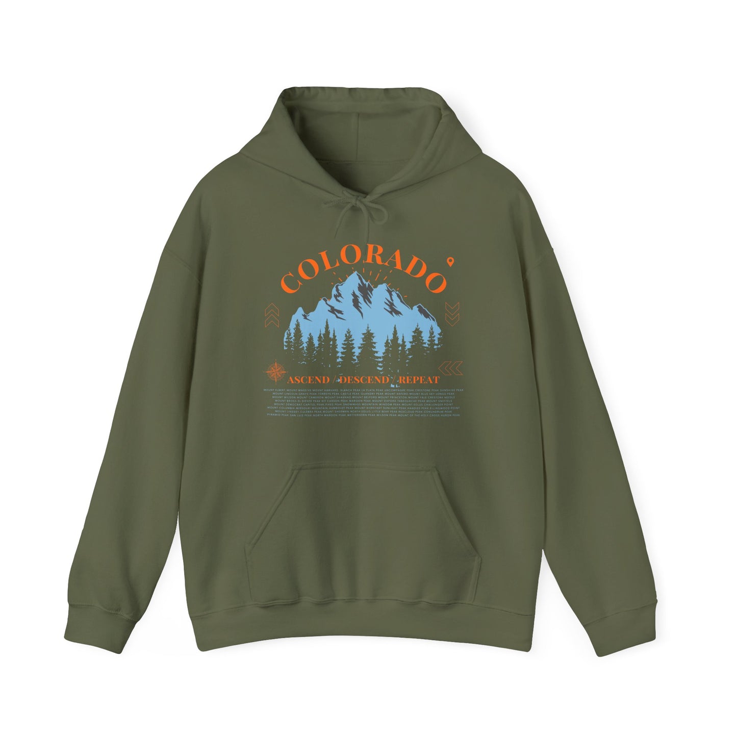 Colorado 14ers Mountain Unisex Hoodie — Ascend/Descend/Repeat Mountain Climbing Graphic - Lucky Outfitters Adventure Pullover
