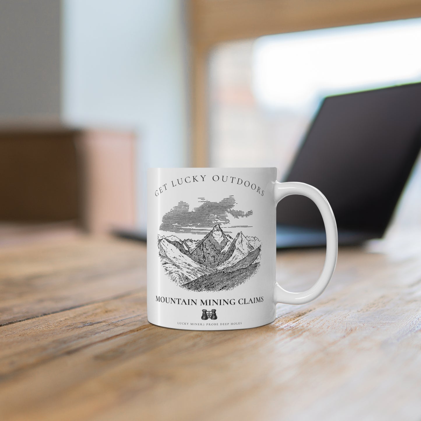 Lucky Outfitters Mountain Mining Mug — "Lucky Miners Probe Deep Holes" 11oz Coffee Cup