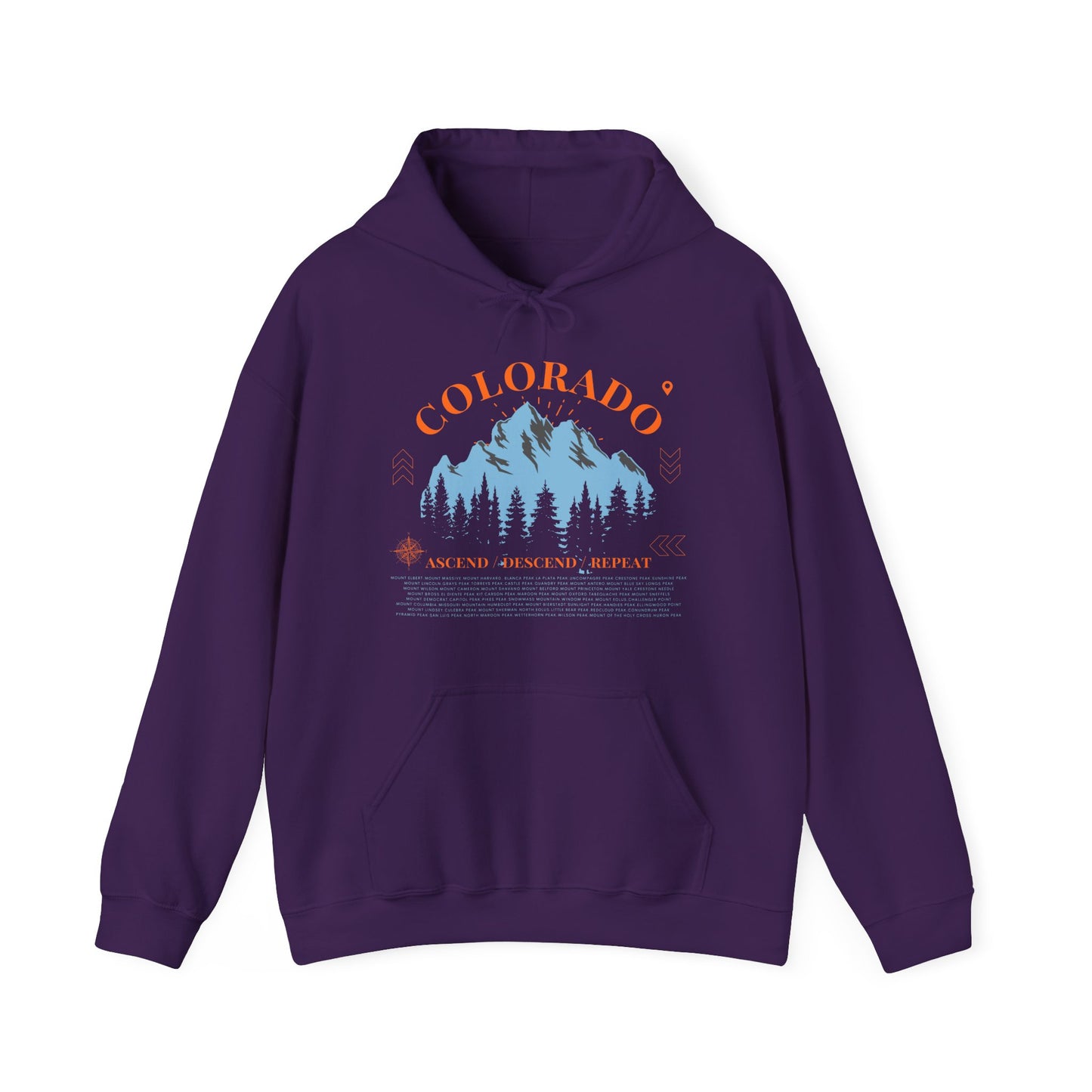 Colorado 14ers Mountain Unisex Hoodie — Ascend/Descend/Repeat Mountain Climbing Graphic - Lucky Outfitters Adventure Pullover