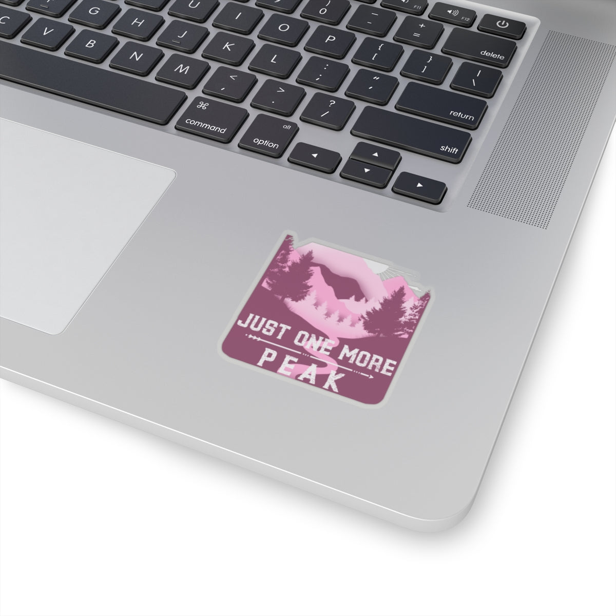 Just One More Peak Sticker — Mountain Hiking Kiss-Cut Decal (Pink)