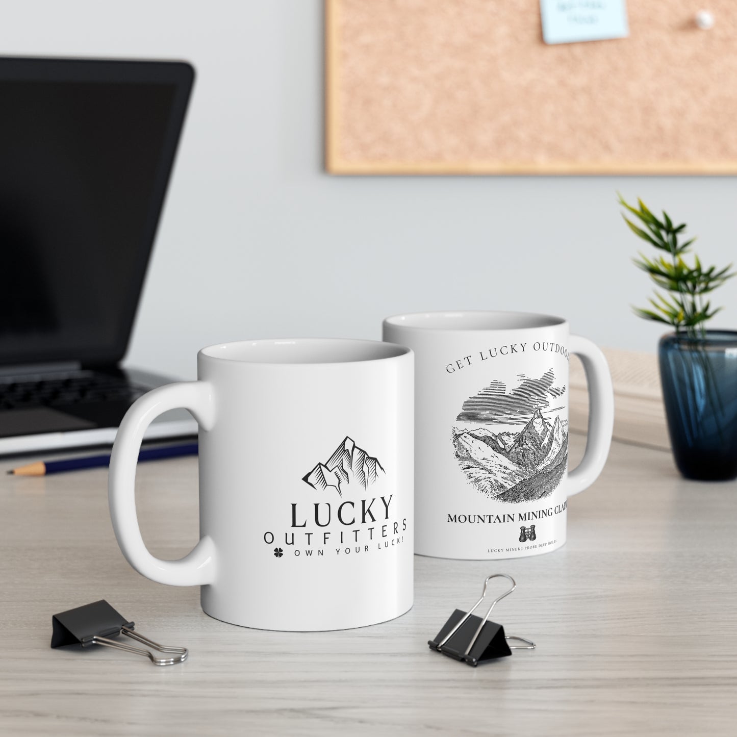 Lucky Outfitters Mountain Mining Mug — "Lucky Miners Probe Deep Holes" 11oz Coffee Cup