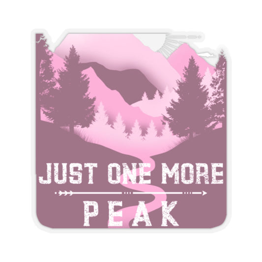 Just One More Peak Sticker — Mountain Hiking Kiss-Cut Decal (Pink)