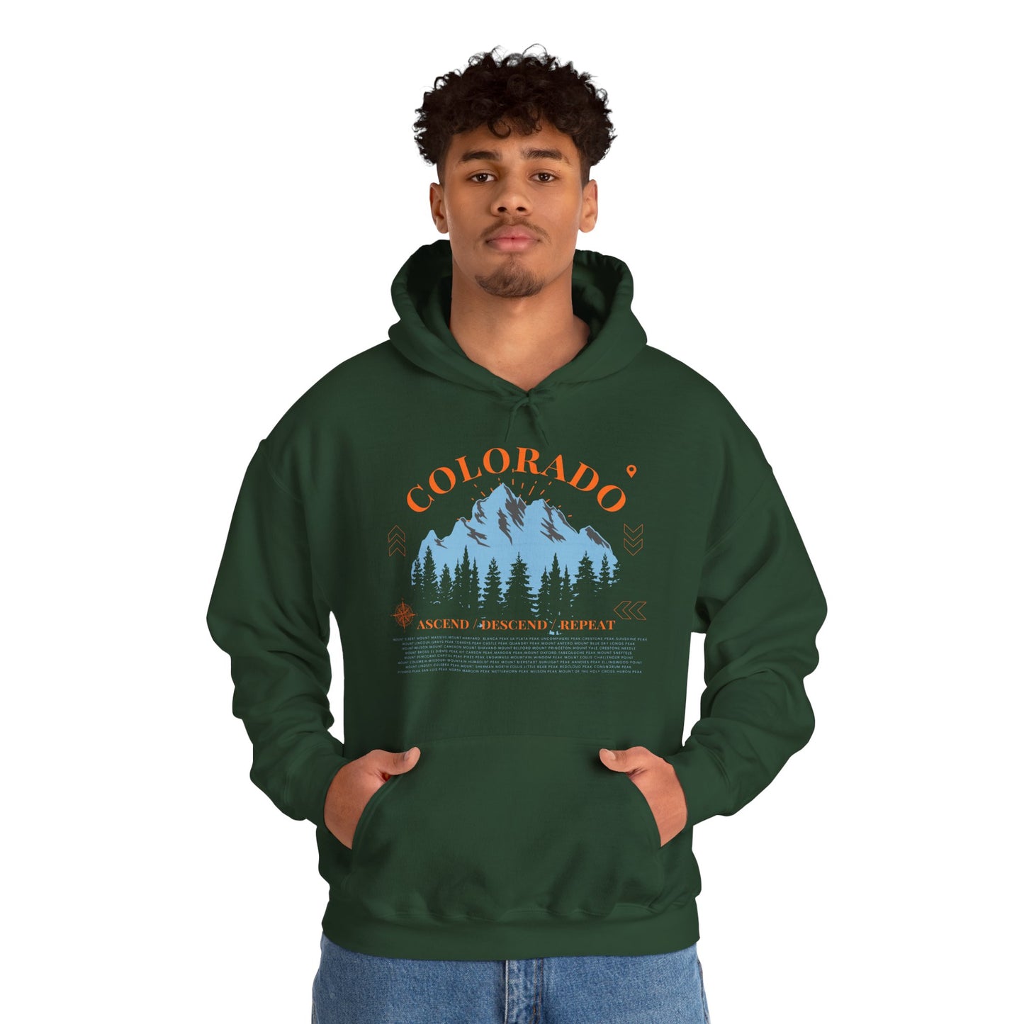 Colorado 14ers Mountain Unisex Hoodie — Ascend/Descend/Repeat Mountain Climbing Graphic - Lucky Outfitters Adventure Pullover