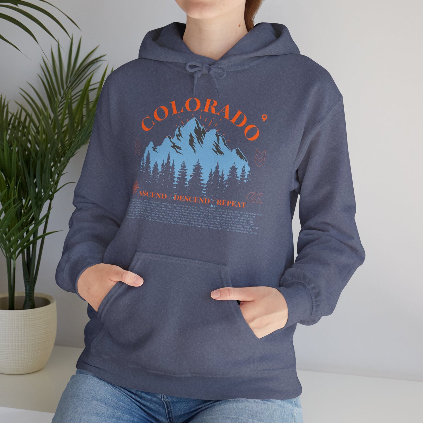Colorado 14ers Mountain Unisex Hoodie — Ascend/Descend/Repeat Mountain Climbing Graphic - Lucky Outfitters Adventure Pullover