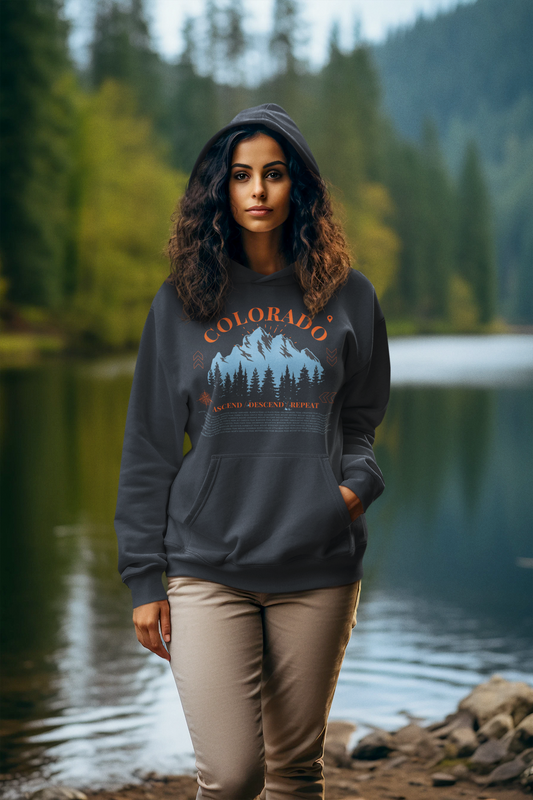 Colorado 14ers Mountain Unisex Hoodie — Ascend/Descend/Repeat Mountain Climbing Graphic - Lucky Outfitters Adventure Pullover